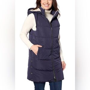 Nuage Women's Chevron Quilted Long Vest w/Detachable Hood Night Sky - size small